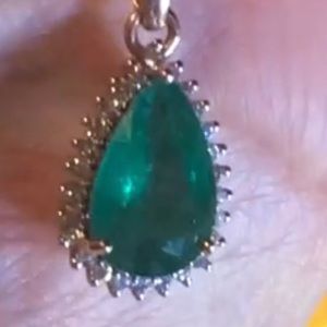4.00ct Emerald, .32ctw Diamond 14 kt Rose Gold Pendant with rose gold chain. NWT